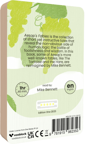 Aesops Fables Reimagined audiobook back cover.