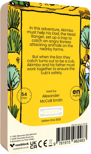 Akimbo And The Lions audiobook back cover.