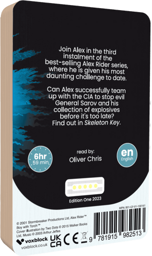 Alex Rider Skeleton Key audiobook back cover.