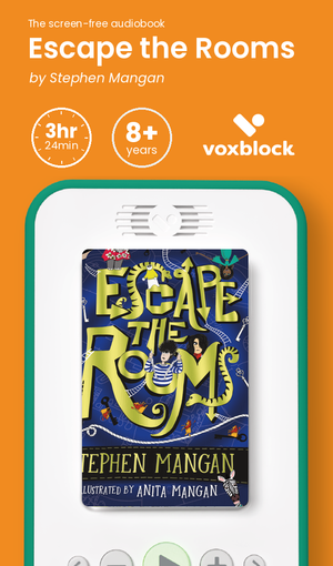 Escape the Rooms audiobook in a Voxblock player, with running time and age guidance