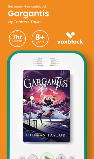 Gargantis audiobook in a Voxblock player, with running time and age guidance