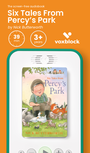 Six Tales From Percy’s Park audiobook in a Voxblock player, with running time and age guidance