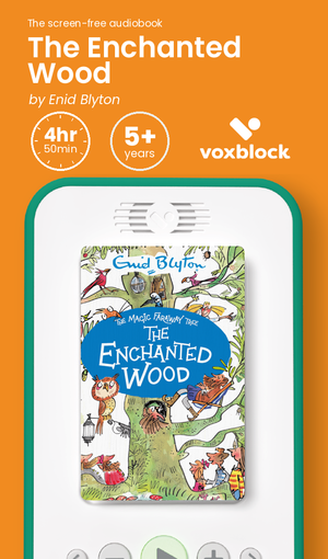 The Enchanted Wood audiobook in a Voxblock player, with running time and age guidance