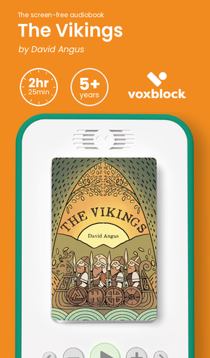 The Vikings audiobook in a Voxblock player, with running time and age guidance