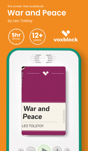 War and Peace audiobook in a Voxblock player, with running time and age guidance