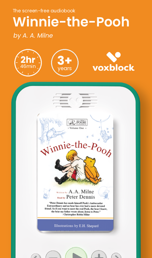 Winnie-the-Pooh audiobook in a Voxblock player, with running time and age guidance