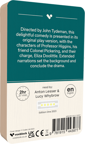 Pygmalion audiobook back cover.