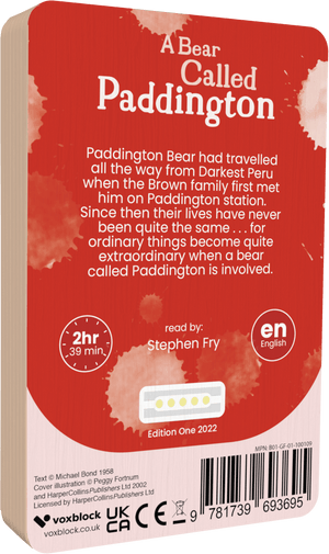 A Bear Called Paddington audiobook back cover.