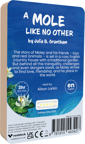 A Mole Like No Other audiobook back cover.