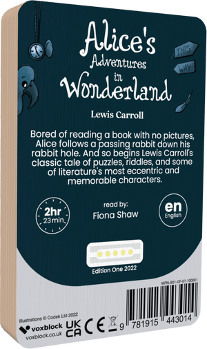 Alices Adventures In Wonderland audiobook back cover.