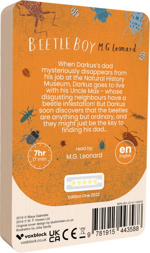 Beetle Boy audiobook back cover.
