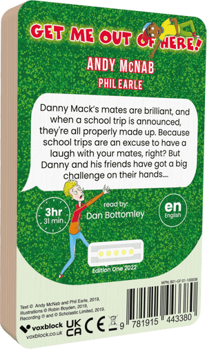 Get Me Out Of Here! audiobook back cover.
