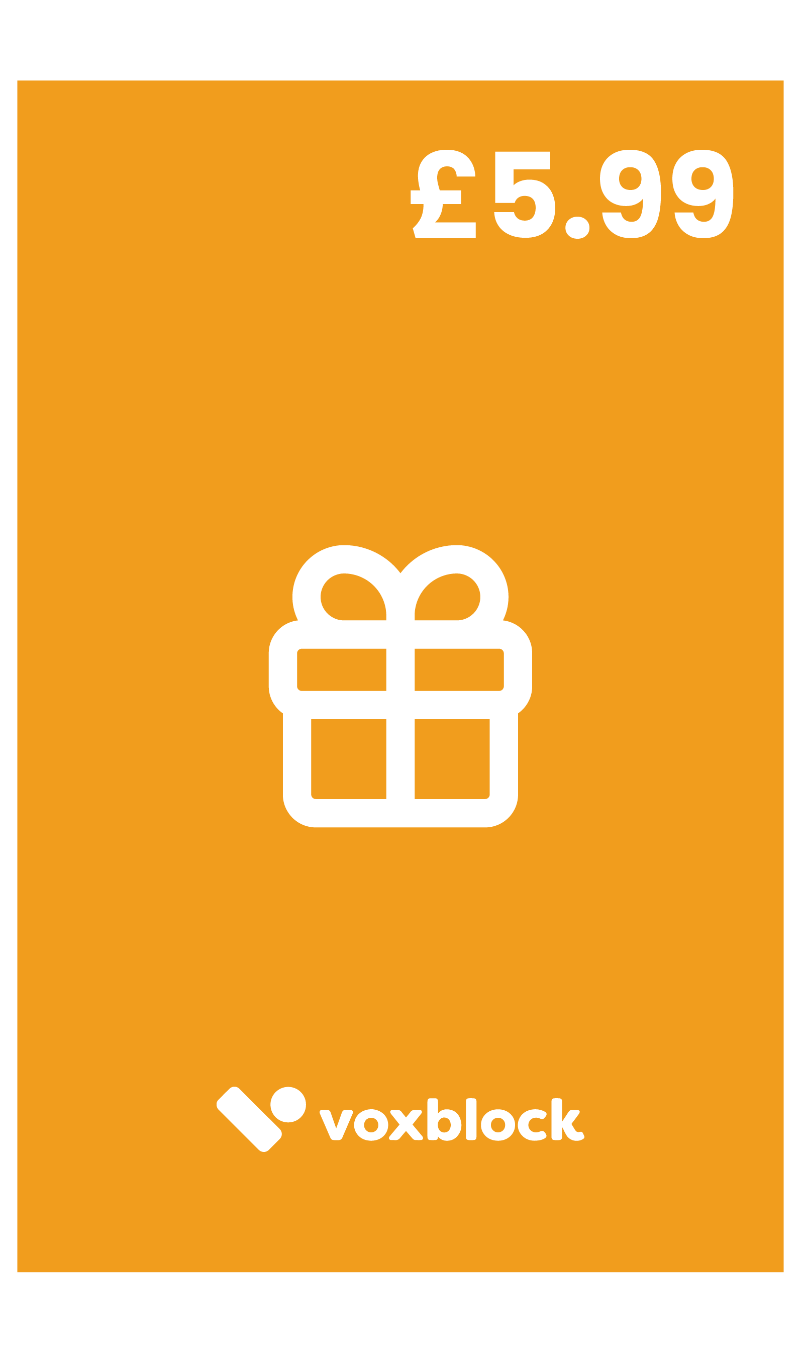 Image of a physical Voxblock gift card, valued at £5.99.