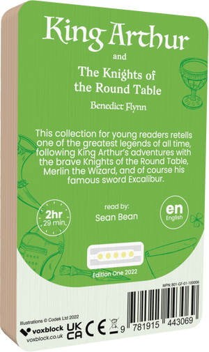 King Arthur audiobook back cover.