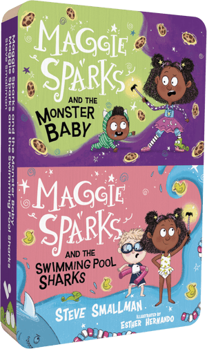 Maggie Sparks And The Monster Baby And Maggie Sparks And The Swimming Pool Sharks. audiobook front cover.