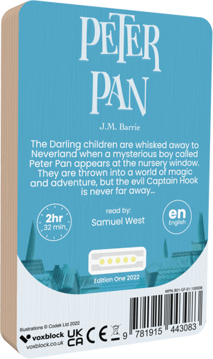 Peter Pan audiobook back cover.