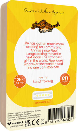 Pippi Longstocking Goes Abroad audiobook back cover.