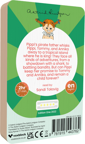 Pippi Longstocking Goes Aboard audiobook back cover.