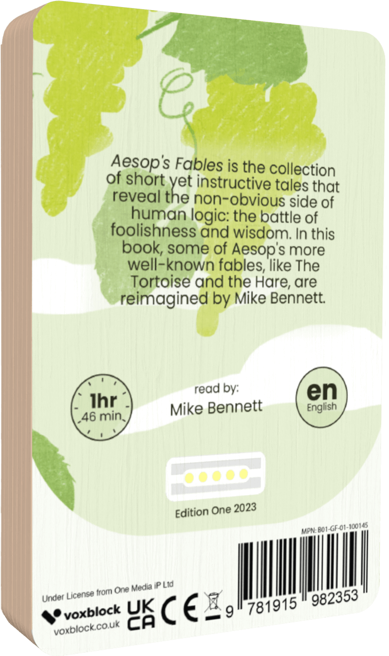 Aesops Fables Reimagined audiobook back cover.