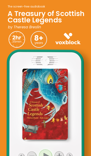 A Treasury of Scottish Castle Legends audiobook in a Voxblock player, with running time and age guidance