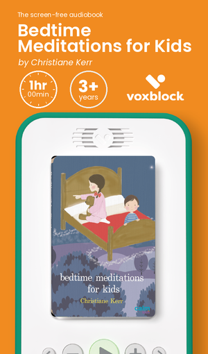 Bedtime Meditations for Kids audiobook in a Voxblock player, with running time and age guidance