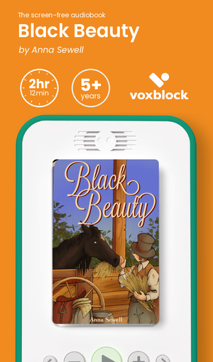 Black Beauty audiobook in a Voxblock player, with running time and age guidance