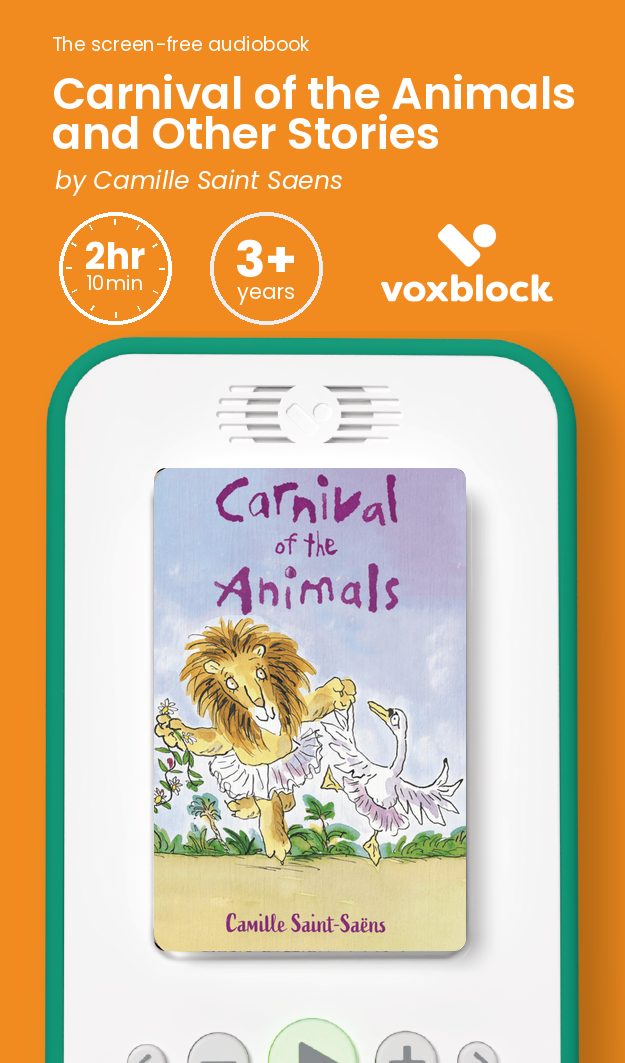 Carnival of the Animals and Other Stories audiobook in a Voxblock player, with running time and age guidance
