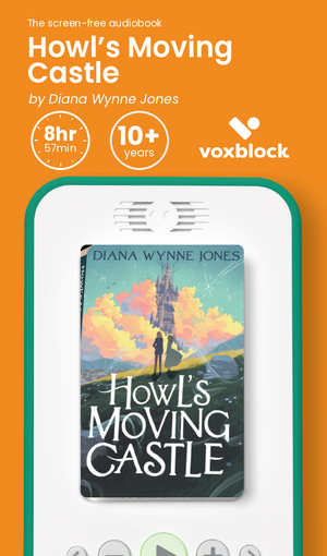 Howl’s Moving Castle audiobook in a Voxblock player, with running time and age guidance