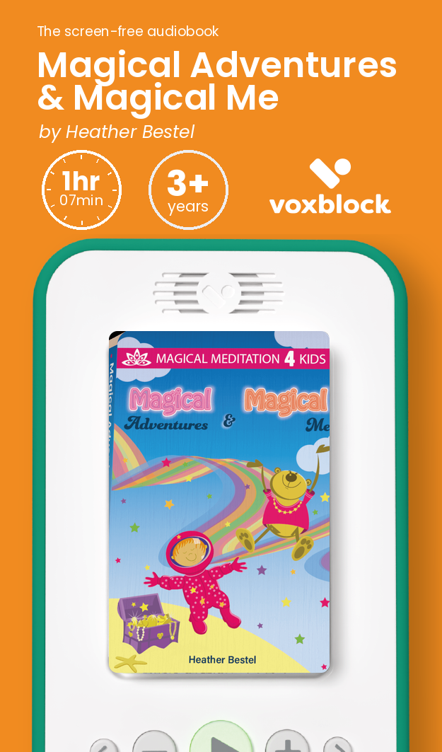 Magical Adventures & Magical Me audiobook in a Voxblock player, with running time and age guidance