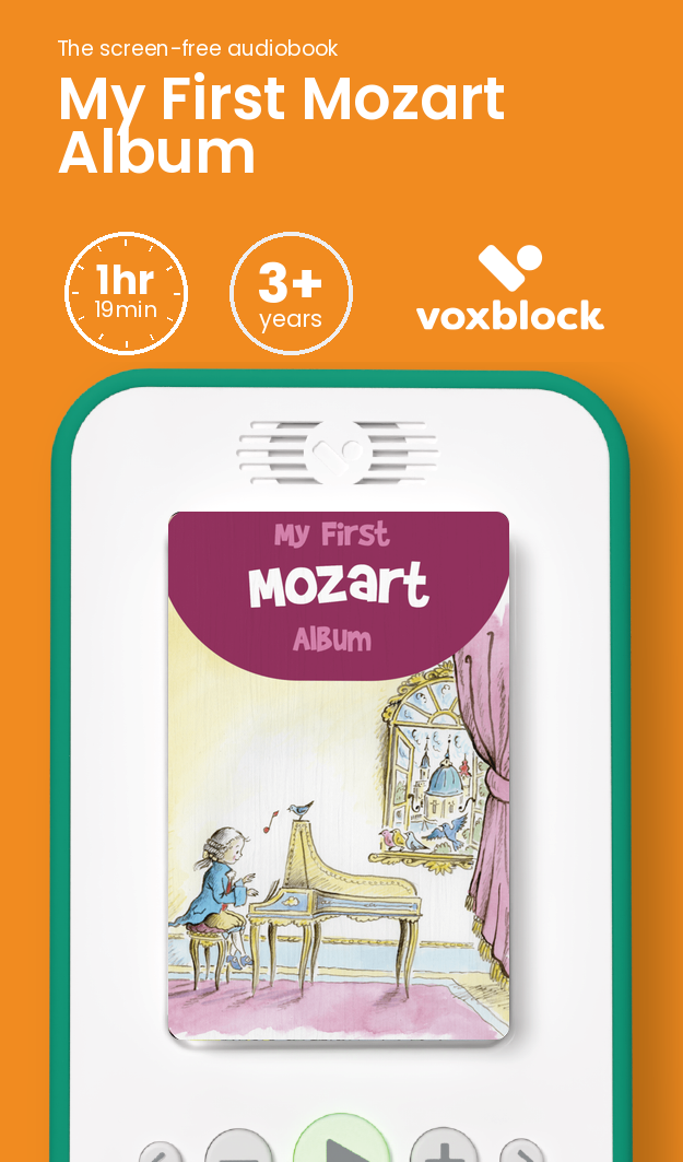 My First Mozart Album audiobook in a Voxblock player, with running time and age guidance