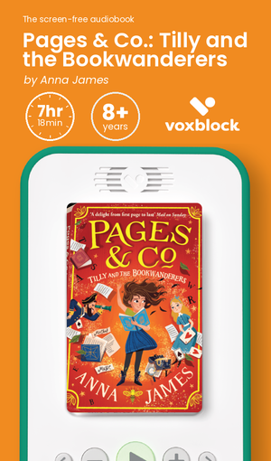 Pages & Co.: Tilly and the Bookwanderers audiobook in a Voxblock player, with running time and age guidance