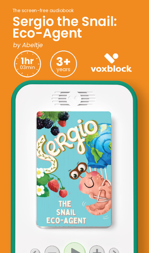 Sergio the Snail: Eco-Agent audiobook in a Voxblock player, with running time and age guidance