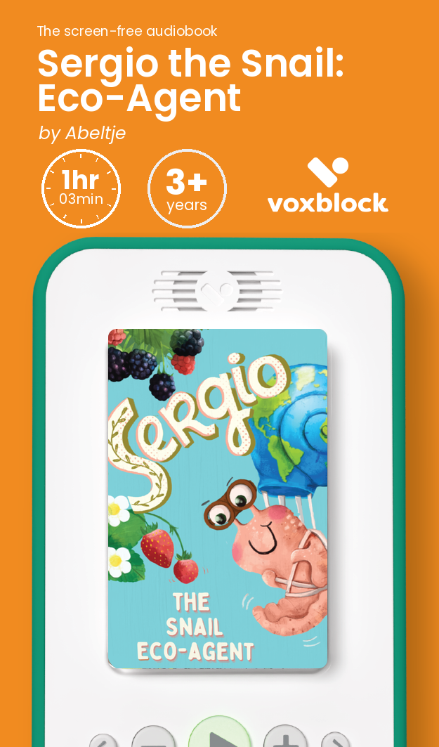 Sergio the Snail: Eco-Agent audiobook in a Voxblock player, with running time and age guidance