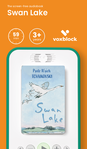 Swan Lake audiobook in a Voxblock player, with running time and age guidance