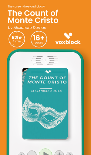The Count of Monte Cristo audiobook in a Voxblock player, with running time and age guidance