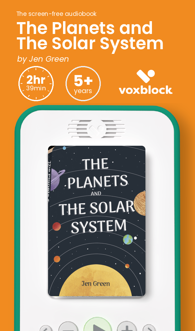 The Planets and The Solar System audiobook in a Voxblock player, with running time and age guidance
