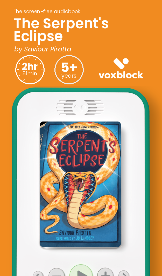 The Serpent's Eclipse audiobook in a Voxblock player, with running time and age guidance