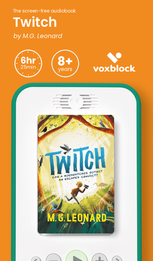 Twitch audiobook in a Voxblock player, with running time and age guidance