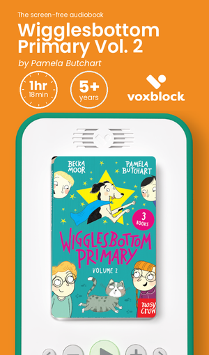 Wigglesbottom Primary Vol. 2 audiobook in a Voxblock player, with running time and age guidance