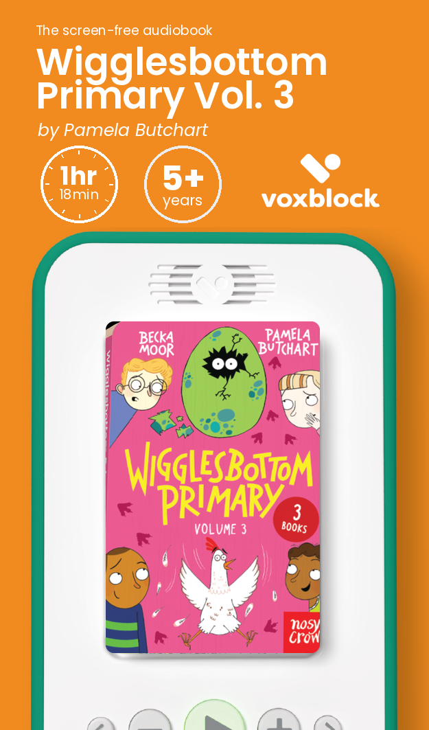 Wigglesbottom Primary Vol. 3 audiobook in a Voxblock player, with running time and age guidance