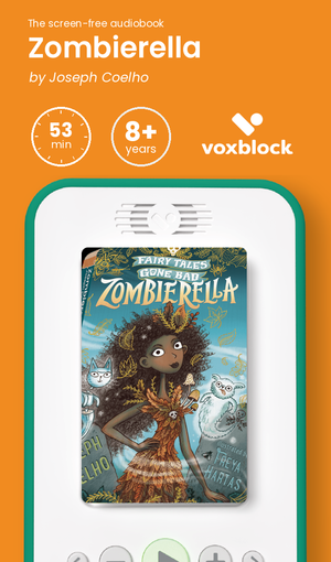 Zombierella audiobook in a Voxblock player, with running time and age guidance