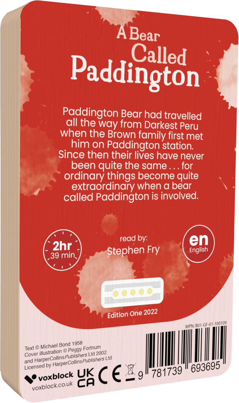 A Bear Called Paddington audiobook back cover.