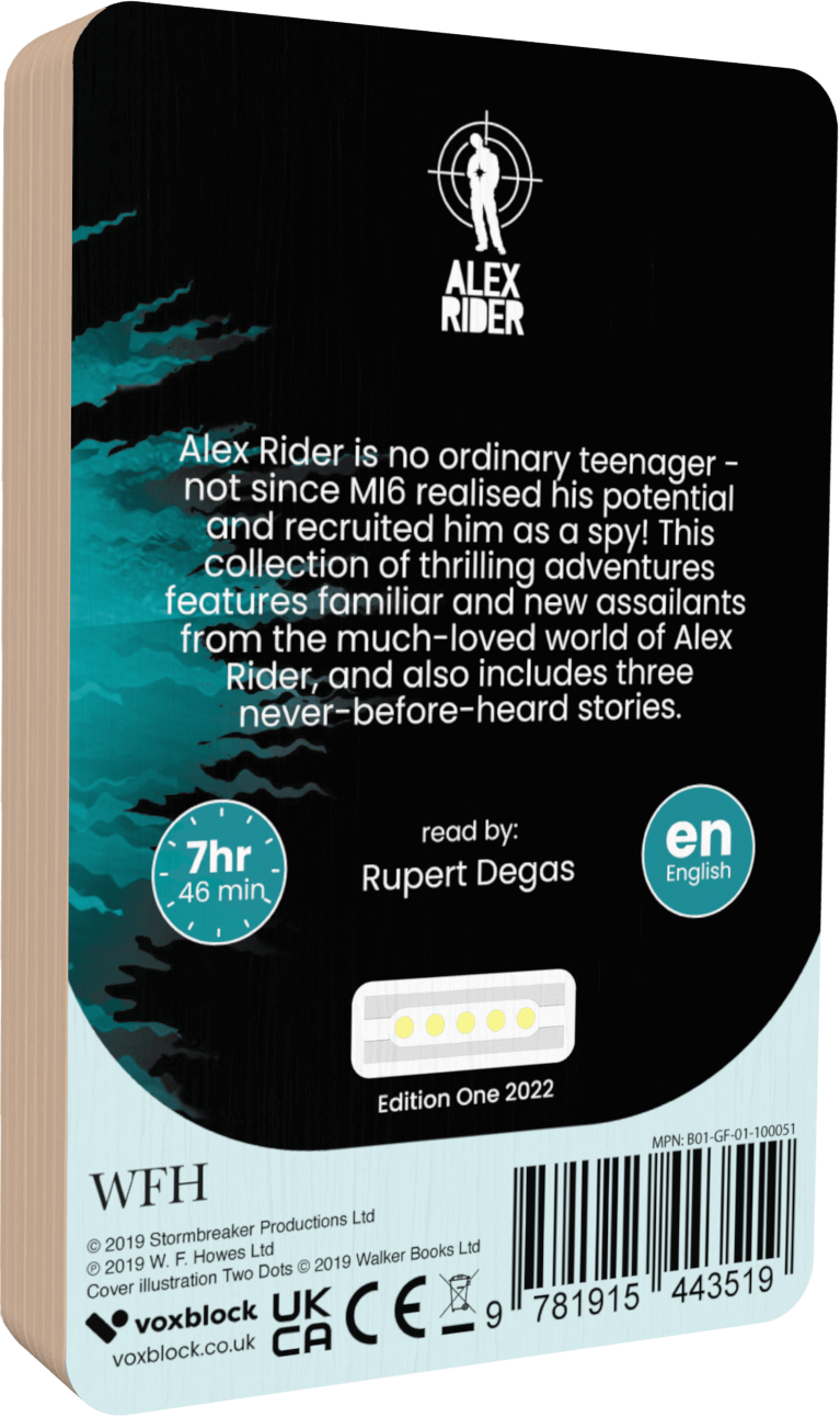 Alex Rider Secret Weapon audiobook back cover.
