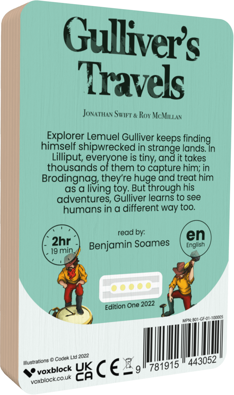 Gullivers Travels audiobook back cover.