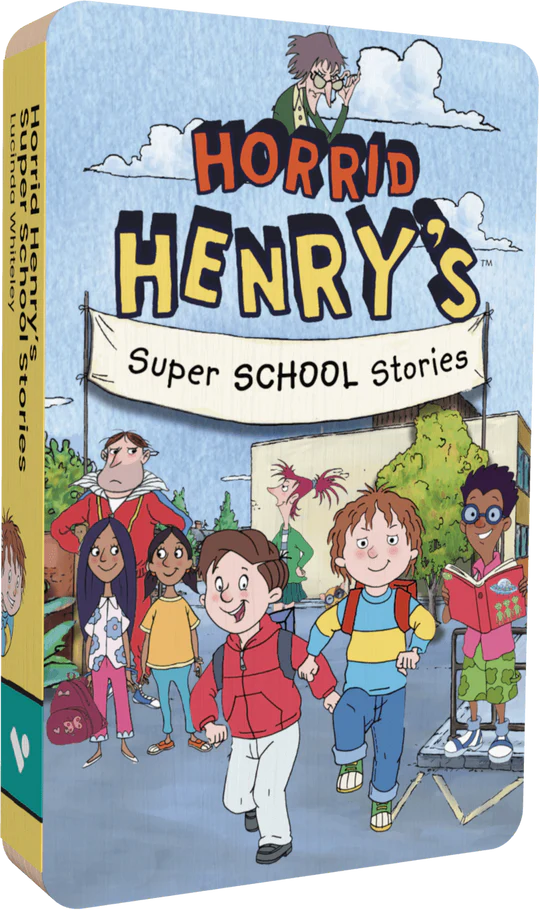 Horrid Henry's Super School Stories audiobook front cover.