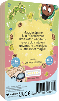 Maggie Sparks audiobook back cover.