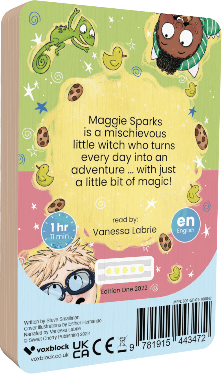 Maggie Sparks audiobook back cover.