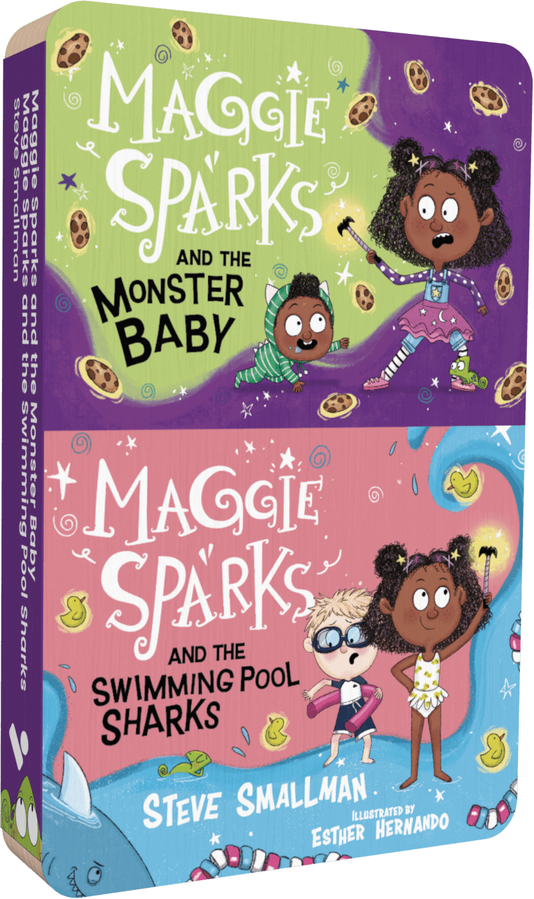 Maggie Sparks And The Monster Baby And Maggie Sparks And The Swimming Pool Sharks. audiobook front cover.