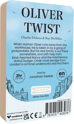 Oliver Twist audiobook back cover.