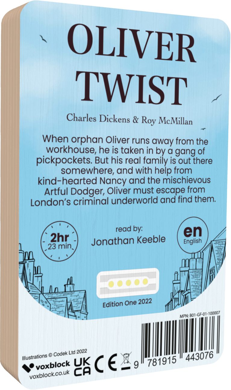 Oliver Twist audiobook back cover.